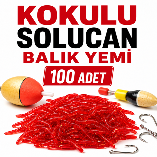 Kokulu Solucan Balık Yemi Kırmızı Esnek Yapay Yem 100 Adet