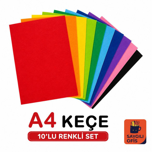Saygılıofis Keçe 10 Renk A4 20x30 Cm 1 Paket Keçe 10 Lu Okul Kreş Okul Öncesi Etkinlik Hobi