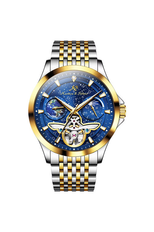 KS7009 Day Night Tourbillon Mekanik Otomatik Erkek Gold Kol Saati