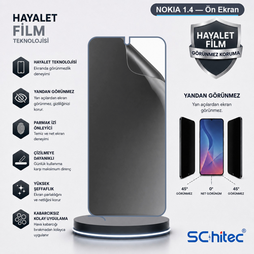 NOKIA 1.4 Uyumlu Ön Yüzey Hayalet Privacy Hidrojel Ekran Koruyucu