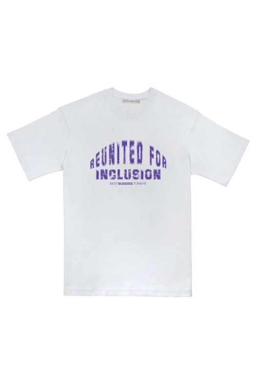 Best Buddies X Unisex Vegan Beyaz T-Shirt - Reunited For Inclusion Tasarım
