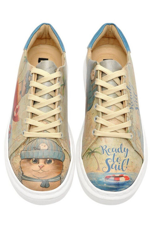 Kadın Vegan Deri Bej Sneakers - Ready To Sail Tasarım