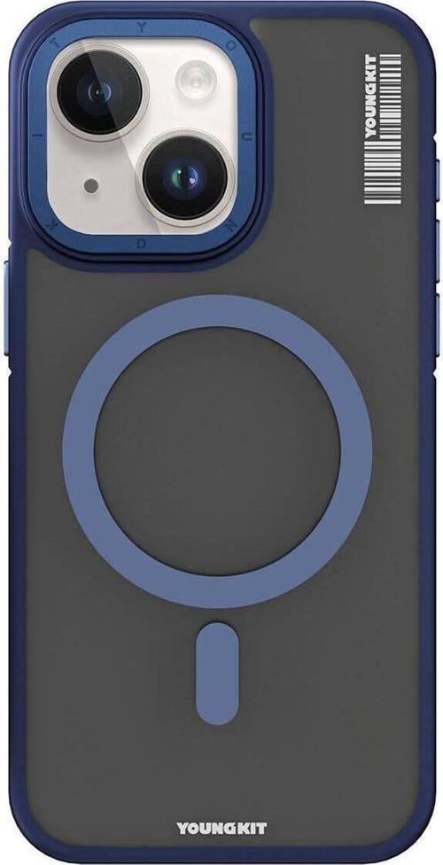 İphone 15 Uyumlu Kılıf Magsafe Şarj Özellikli Youngkit Rock Sand Serisi Kapak Mavi