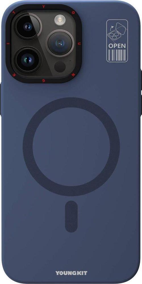 İphone 15 Pro Max Uyumlu Kılıf Magsafe Şarj Özellikli Standlı Youngkit Hermit Bracket Kapak Mavi