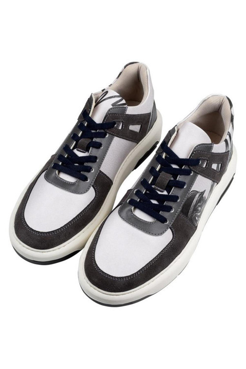 Erkek Vegan Deri Gri Sneakers - Trouble Tasarım