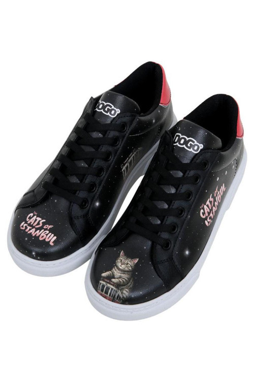 Kadın Vegan Deri Siyah Sneakers - Paws On Taksim Tasarım