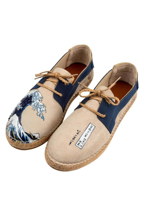 Erkek Vegan Krem Bağcıklı Espadril - Japanese Waves Tasarım