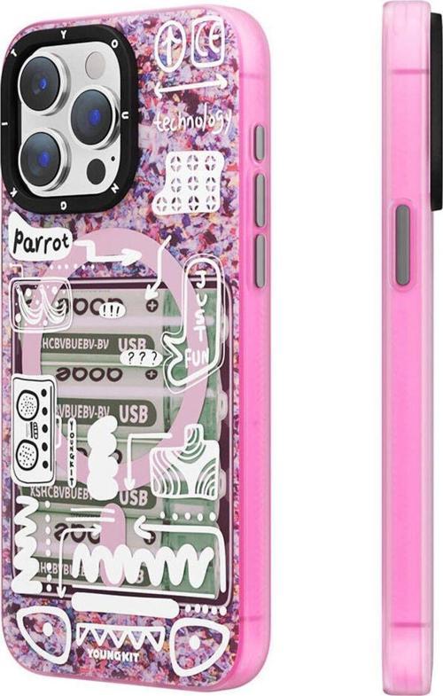 İphone 15 Pro Max Uyumlu Kılıf Magsafe Şarj Özellikli Youngkit Dark Matter Serisi Kapak Pembe