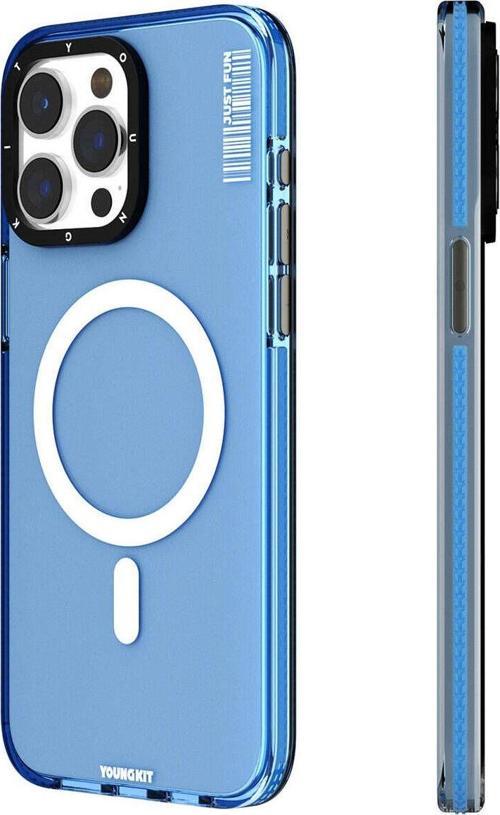 İphone 15 Pro Uyumlu Kılıf Magsafe Şarj Özellikli Youngkit Crystal Color Serisi Kapak Mavi