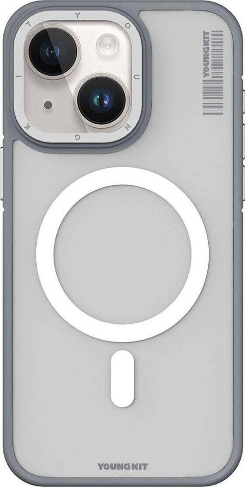 İphone 15 Uyumlu Kılıf Magsafe Şarj Özellikli Youngkit Rock Sand Serisi Kapak Gri