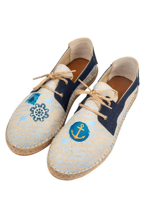 Erkek Vegan Mavi Bağcıklı Espadril - Patches Tasarım