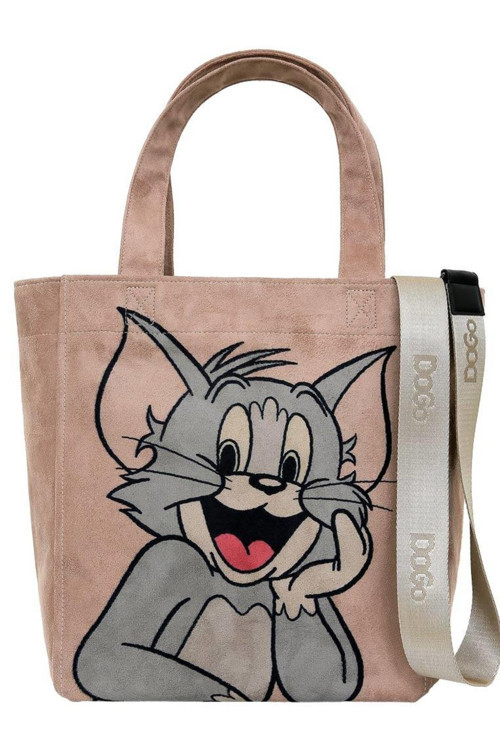Kadın Vegan Krem Large Tote Bag - Warner Bros Smiles And Whiskers Tasarım