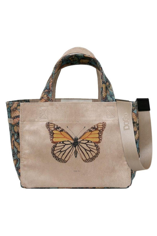 Kadın Vegan Krem Medium Tote Bag - Moths And Butterflies Tasarım