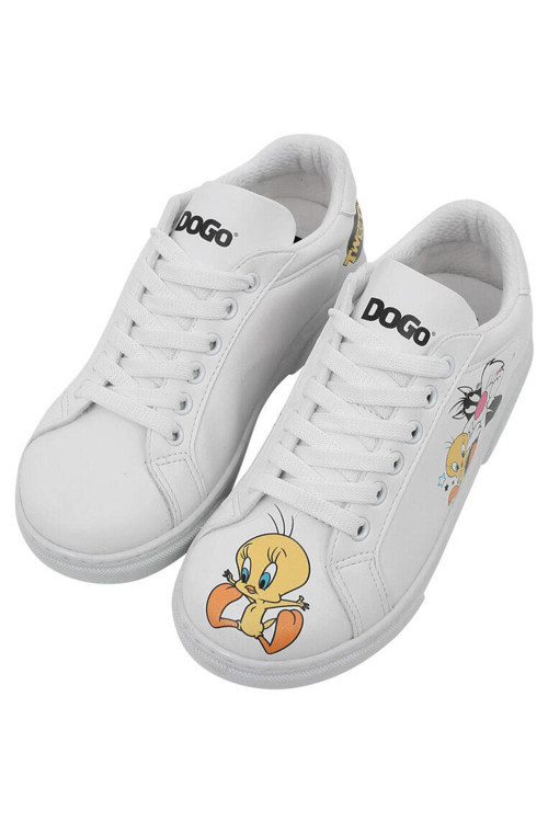 Unisex Çocuk Vegan Deri Beyaz Sneakers - Warner Bros Best Of Tweety And Sylvester Tasarım
