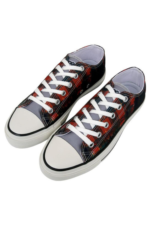 Erkek Vegan Siyah Sneakers - Japanese Skull Tasarım