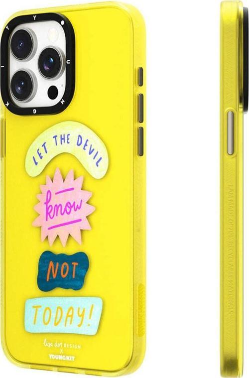 İphone 15 Pro Max Kılıf Yazı Desenli Youngkit Mindfullness Serisi Kapak Sarı
