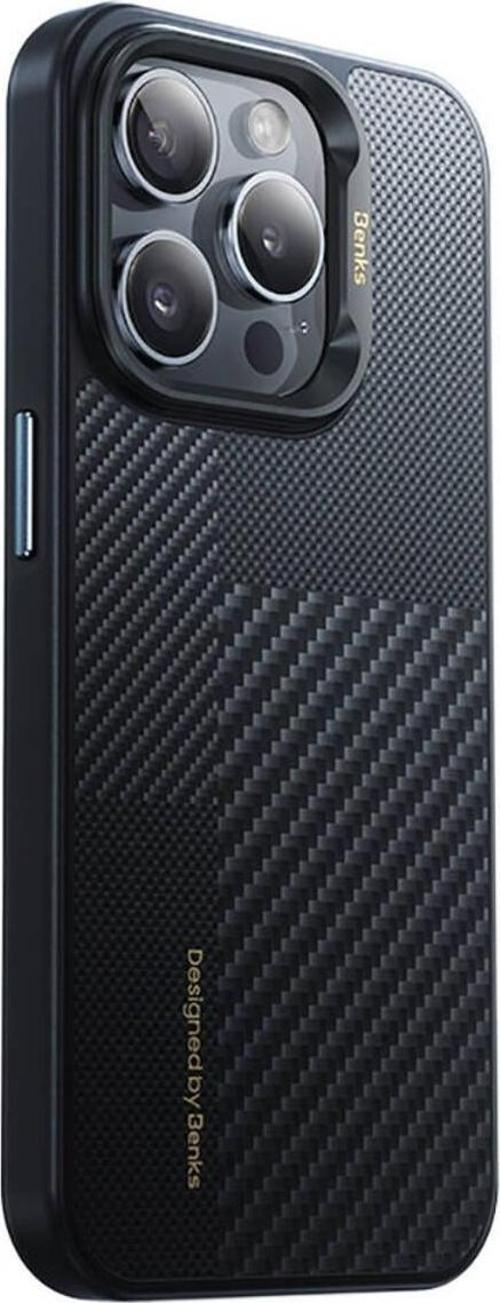 iphone 15 Pro Uyumlu Kılıf Magsafe Özellikli Karbon Fiber Benks Montage Hibrit Armor Pro 600D Kevlar