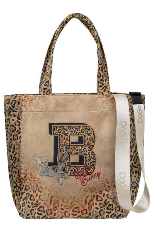Kadın Vegan Krem Leopar Large Tote Bag - Warner Bros Looney Tunes Leopard Bugs Bunny Tasarım