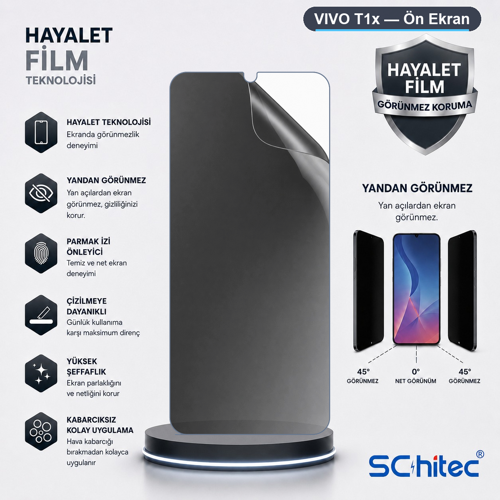 VIVO T1x Uyumlu Ön Yüzey Hayalet Privacy Hidrojel Ekran Koruyucu
