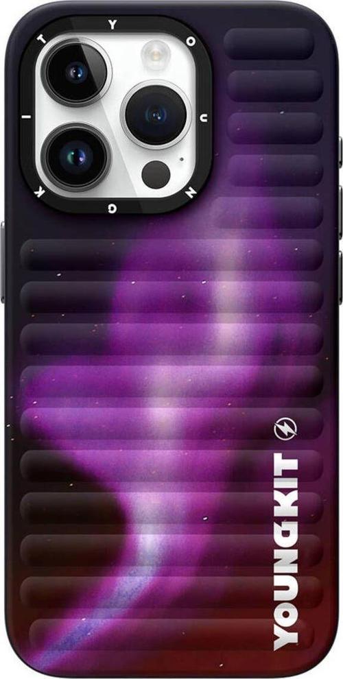 İphone 15 Pro Max Uyumlu Kılıf Kuzey Işıkları Desenli Youngkit Aurora Serisi Mor