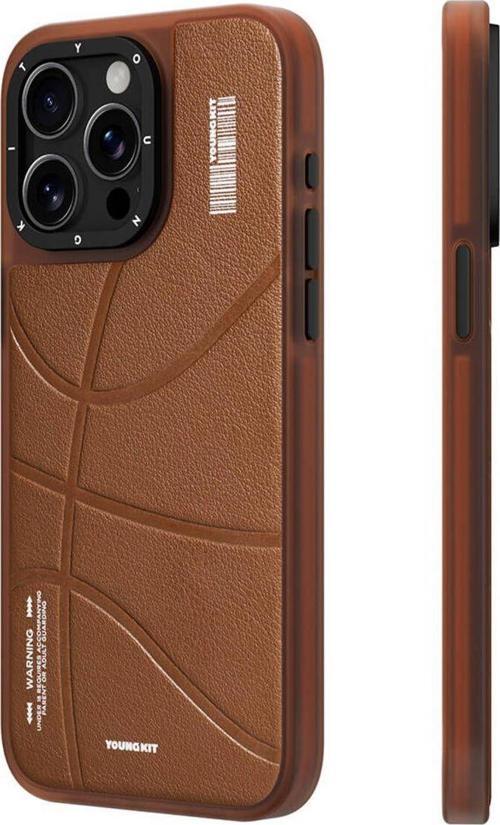 İphone 15 Pro Uyumlu Kılıf Magsafe Şarj Özellikli Youngkit Backboard Serisi Leather Kahverengi