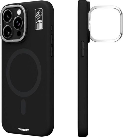 İphone 14 Pro Max Kılıf Magsafe Özellikli Kamera Standlı Silikon Youngkit Bitty Cream Kapak Siyah