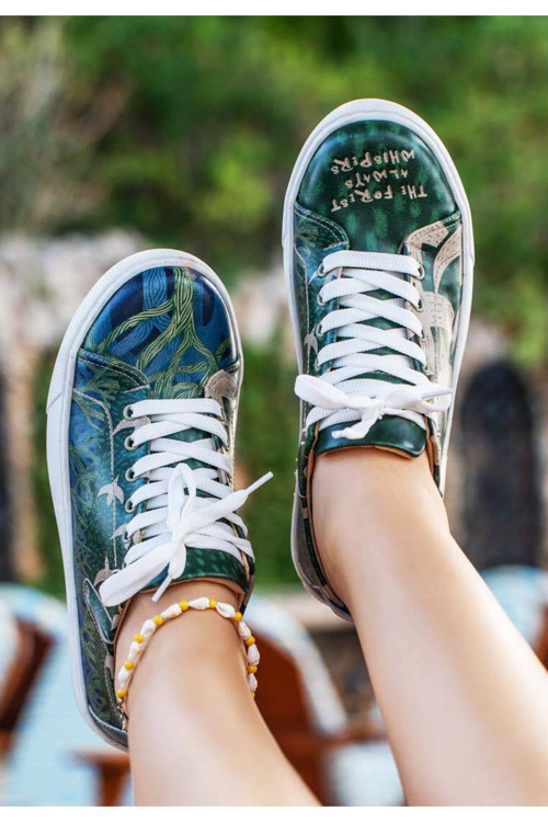 Kadın Vegan Deri Çok Renkli Sneakers - The Forest Always Whispers Tasarım