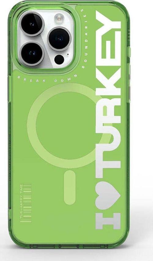 İphone 15 Pro Max Kılıf Magsafe Şarj Özellikli I Love Turkey Yazı Desenli Wiwu Turkey E Serisi Yeşil
