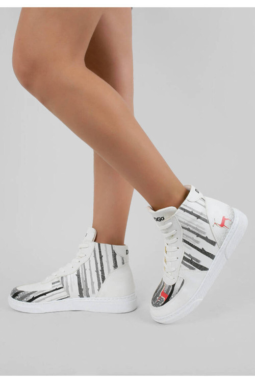 Kadın Vegan Deri Beyaz High Sneakers - You'Re The Colour Of My Life Tasarım