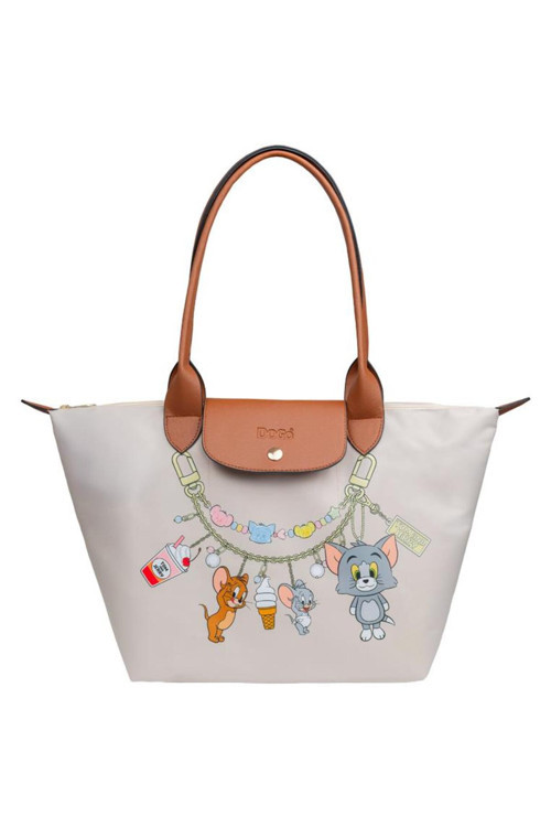 Kadın Vegan Krem Large El Çantası - Warner Bros Looney Tunes Tom&Jerry Charms Tasarım