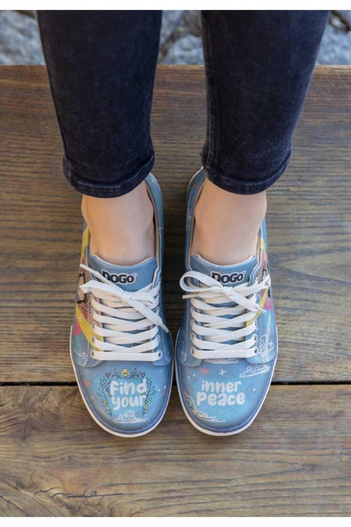 Kadın Vegan Deri Mavi Sneakers - Find Your Inner Peace Tasarım