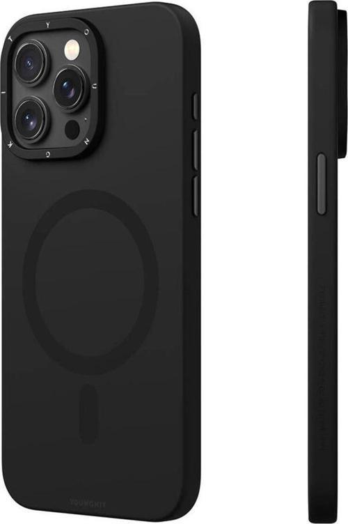 İphone 14 Pro Max Uyumlu Kılıf Magsafe Şarj Özellikli Youngkit Velvet Magnet Serisi Kapak Siyah