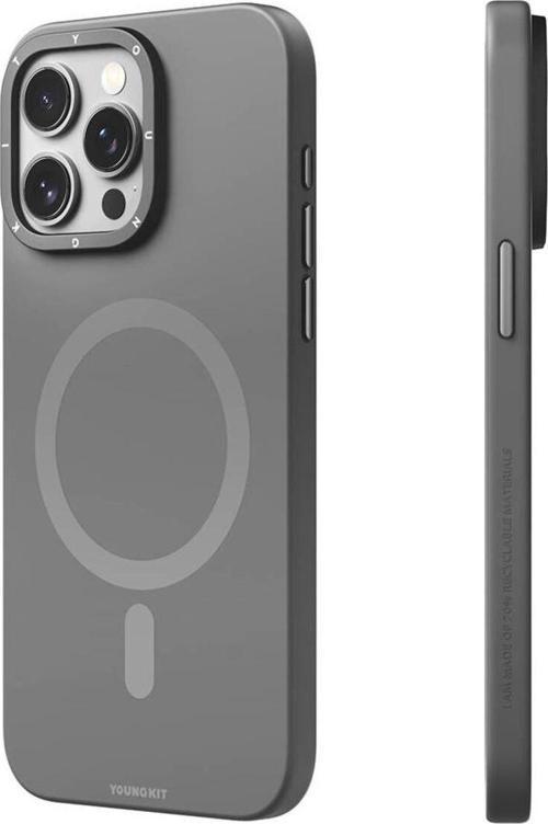 İphone 14 Pro Max Uyumlu Kılıf Magsafe Şarj Özellikli Youngkit Velvet Magnet Serisi Kapak Gri