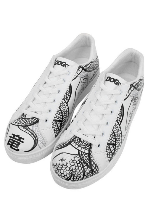 Erkek Vegan Deri Beyaz Günlük Sneakers - The Power Of The Dragon Tasarım