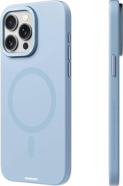 İphone 14 Pro Max Uyumlu Kılıf Magsafe Şarj Özellikli Youngkit Velvet Magnet Serisi Kapak Mavi