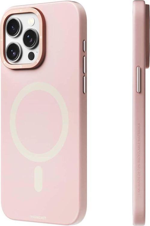 İphone 14 Pro Max Uyumlu Kılıf Magsafe Şarj Özellikli Youngkit Velvet Magnet Serisi Kapak Pembe