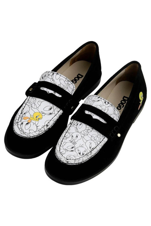 Kadın Vegan Deri Siyah Loafer - Warner Bros Looney Tunes Tweety Tasarım