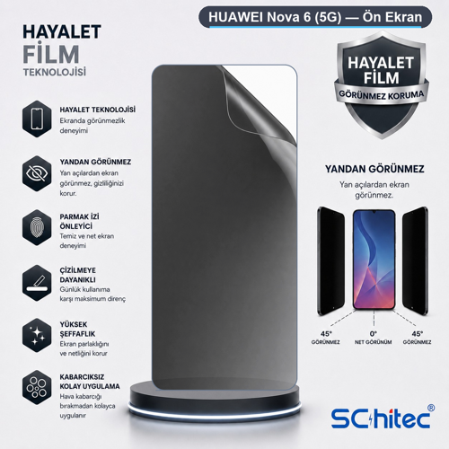 HUAWEI Nova 6 (5G) Uyumlu Ön Yüzey Hayalet Privacy Hidrojel Ekran Koruyucu