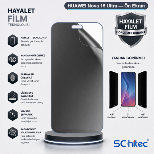HUAWEI Nova 15 Ultra Uyumlu Ön Yüzey Hayalet Privacy Hidrojel Ekran Koruyucu