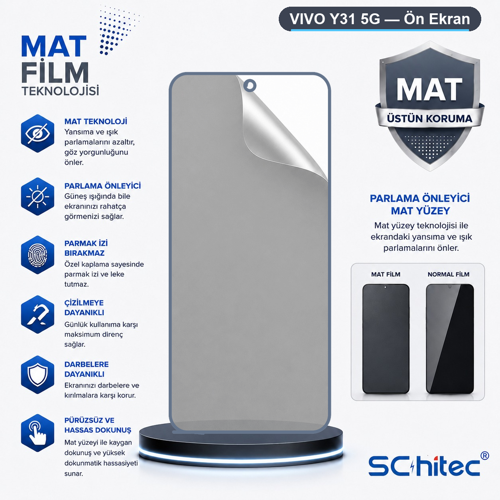 VIVO Y31 5G Uyumlu Ön Yüzey Mat Hidrojel Ekran Koruyucu