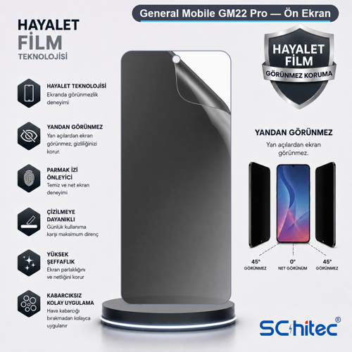 General Mobile GM22 Pro Uyumlu Ön Yüzey Hayalet Privacy Hidrojel Ekran Koruyucu