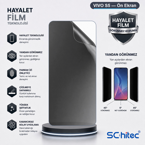 VIVO S5 Uyumlu Ön Yüzey Hayalet Privacy Hidrojel Ekran Koruyucu