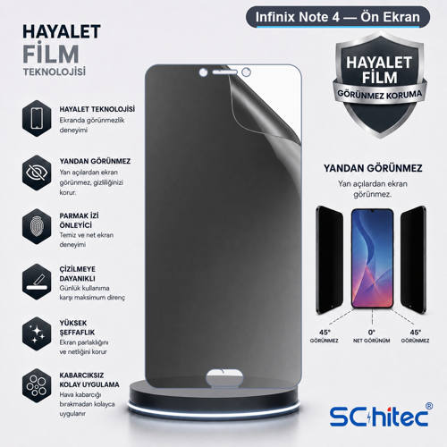 Infinix Note 4 Uyumlu Ön Yüzey Hayalet Privacy Hidrojel Ekran Koruyucu
