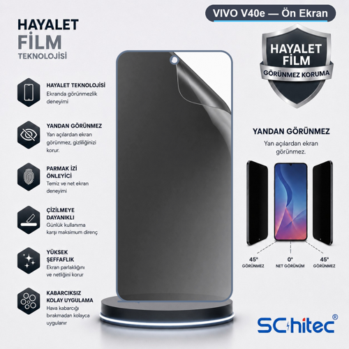 VIVO V40e Uyumlu Ön Yüzey Hayalet Privacy Hidrojel Ekran Koruyucu