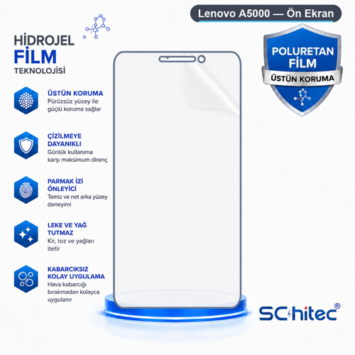 Lenovo A5000 Uyumlu Ön Yüzey Nano Şeffaf Hidrojel Ekran Koruyucu