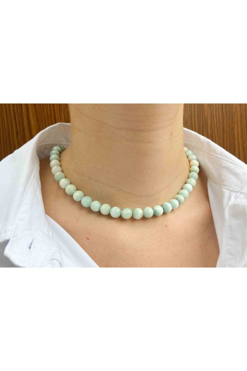 Sertifikalı Larimar Taşı Doğaltaş Kolye 8 Mm