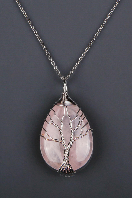 Pembe Kuvars Hayat Ağacı Kolye