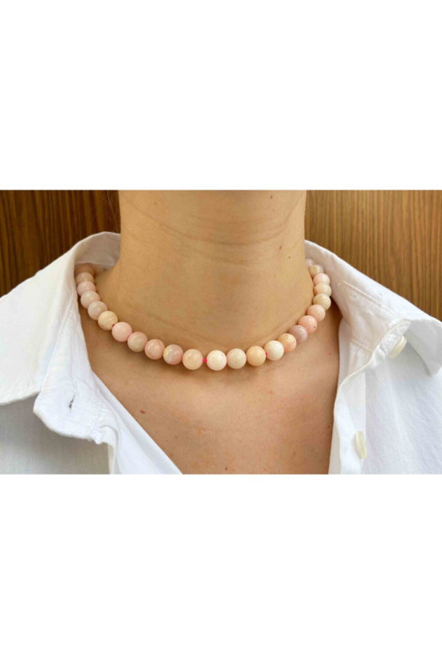 Sertifikalı Pembe Opal Taşı Doğaltaş Kolye 4 Mm A Kalite
