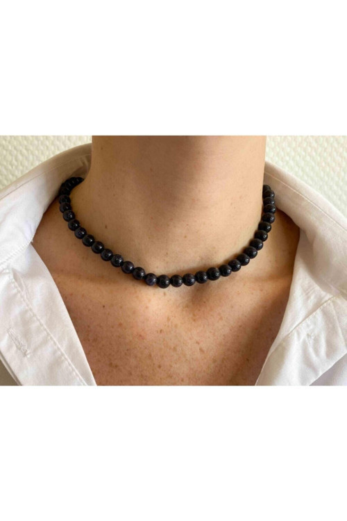 Sertifikalı Siyah Akik Taşı Doğaltaş Kolye 8 Mm