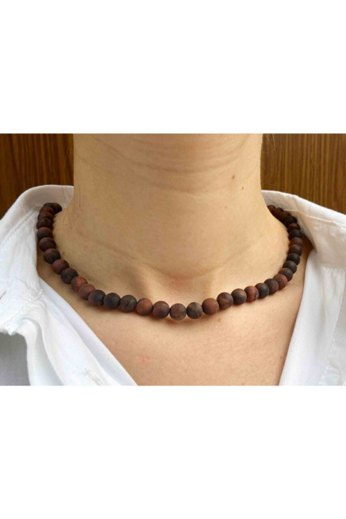 Sertifikalı Kaplan Gözü Taşı Doğaltaş Kolye 8 Mm Mat